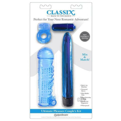 Classix Ultimate Pleasure Couples Kit - Blue, Versatile Multi-Speed Vibrator with Textured Sleeve, C-Ring, and Bullet for Thrilling Partner Play