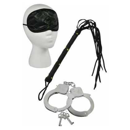 Fetish Fantasy Leather Whip, Metal Handcuffs, and Satin Love Mask - Ultimate Lover's Fantasy Kit - Model FPLFK-001 - Unleash Your Desires - For Couples - Pleasure in Every Shade