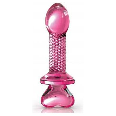 Pipedream Icicles No 82 Ribbed Glass Butt Plug - Pink, Luxury Hand Blown Anal Pleasure Toy - Adult Naughty Store