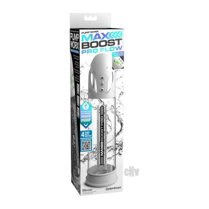Pump Worx Max Boost Pro Flow White Rechargeable Penis Pump for Men - Model: Pro Flow, Waterproof, Automatic Suction, LED Indicators