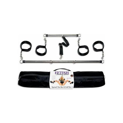 Introducing the Exquisite Pleasure Co. Deluxe Spread Em Bar and Cuffs Set - Model SED-2000, Unisex, Full Body Pleasure, Black - Adult Naughty Store