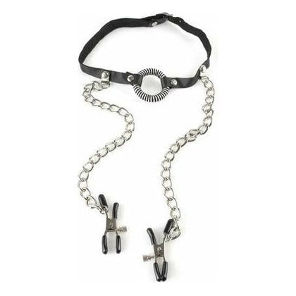 Fetish Fantasy O-Ring Gag with Nipple Clamps - Model FPOG-NCB - Unisex - Oral and Nipple Pleasure - Black - Adult Naughty Store