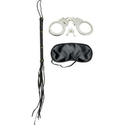 Fetish Fantasy Lover's Fantasy Bondage Kit - Leather Whip, Metal Handcuffs, Love Mask - Model X123 - Unisex - Pleasure Play - Black