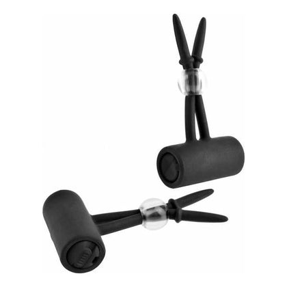 Introducing the SensaPleasure Vibrating Silicone Nipple Lassos - Model X23: The Ultimate Hands-Free Stimulation for All Genders, Designed for Intense Nipple Pleasure in Sleek Black - Adult Naughty Store