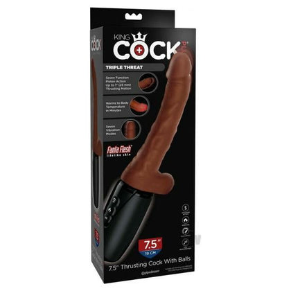 King Cock Plus Thrusting Dildo with Balls - Model KC Plug Thrust 7.5 Brown - Unisex Anal and Vaginal Pleasure