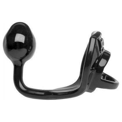 Armour Tug Lock Black - Premium Silicone and TPR Cock Ring with Butt Plug - Model AT-500 - Male - Enhances Penis and Scrotum - Intense Pleasure - Black