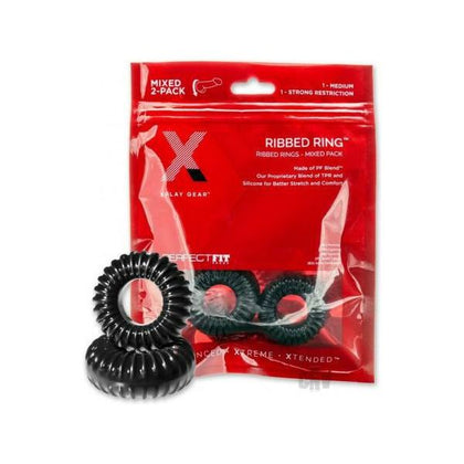 XPlay Ribbed-Slim Ring 2pk - Black, Male Pleasure Toy - XP-10B - Adult Naughty Store