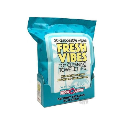 Rock Candy Fresh Vibe Wipes Travel Pack 20ct - Hygienic and Portable Cleaning Solution for Pleasure Products - Biodegradable, No Residue - Suitable for All Materials - For a Refreshing and Convenient Experience