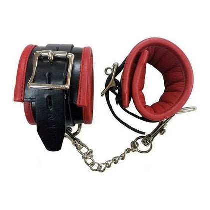 Introducing the Seductress Collection: Rouge Padded Wrist Cuffs Black Red - Luxury Leather BDSM Restraints for Sensual Pleasure - Adult Naughty Store