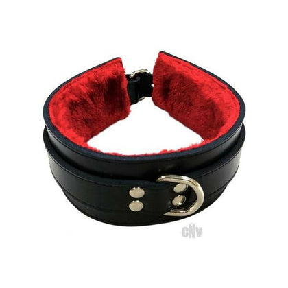 Ravishing Red Leather Collar with Luxurious Faux Fur Lining - The Ultimate Pleasure Enhancer for BDSM Enthusiasts