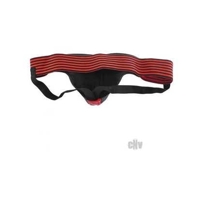 Leather Jockstrap with Striped Detailing - Rouge Black, Men's Small - Adult Naughty Store