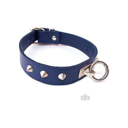 Leather Fetish Rouge O Ring Studded Collar Blue - Sensual BDSM Collar for Enhanced Pleasure
