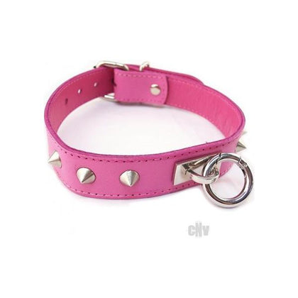 Leather Studded Collar with Removable O-Ring - Pink - Model R.O.C-1 - Unisex - Pleasure Enhancer - Adult Naughty Store