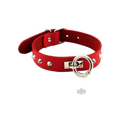 Fetish Fantasy Rouge Leather O-Ring Studded Collar - Red: Elegant and Sensual BDSM Neckwear for Exciting Bondage Experiences