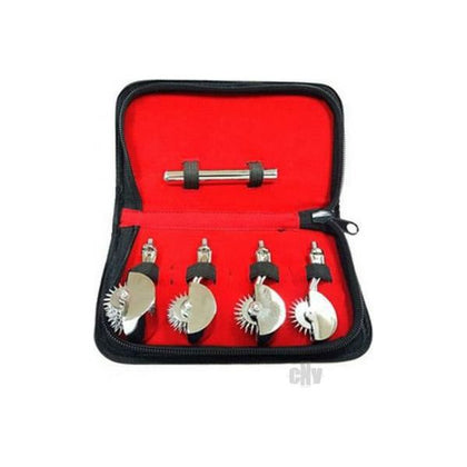 Rouge 4 Pinwheel Set - Versatile Sensory Stimulation Tool for Pleasure and Pain Play - Model R4PS-123 - Unisex - Multi-Headed Design - Chrome Plated - Stainless Steel Pins - Black - Adult Naughty Store