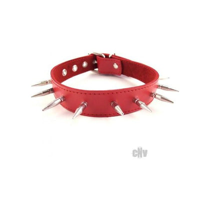 Ravishing Red Rouge Spiked Collar - 1 Inch Spike Leather BDSM Slave Collar for Neck Pleasure