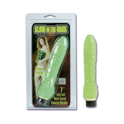 Introducing the PleasureMax Glow in the Dark Jelly Penis Vibe 7 Inch Green - The Ultimate Sensory Delight - Adult Naughty Store