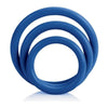 Introducing the Blue Tri-Rings Multi-Purpose Rubber Cock Ring Set - Sizes Medium, Large, and X-Large - Pleasure Enhancer for Men - Versatile and Vibrant! - Adult Naughty Store