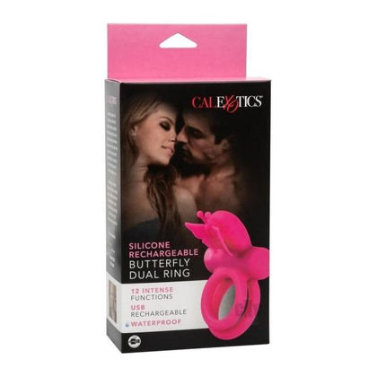Luxuria Silicone Recharge Dual Butterfly Ring - Sensational Couples Vibrating Enhancer (Model: SRB-2000) - Unisex Pleasure Toy for Enhanced Intimacy - Delightful Pink