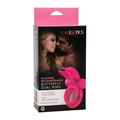 Luxuria Silicone Recharge Dual Butterfly Ring - Sensational Couples Vibrating Enhancer (Model: SRB-2000) - Unisex Pleasure Toy for Enhanced Intimacy - Delightful Pink - Adult Naughty Store