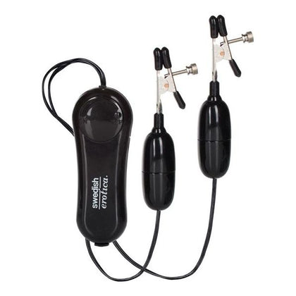 Introducing the SensaPleasure Vibrating Nipple Clamps - Model X1, Black (For All Genders, Nipple Stimulation) - Adult Naughty Store