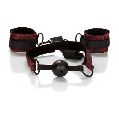 Scandal Breathable Ball Gag with Cuffs - Luxurious BDSM Restraint Set for Couples - Model BGC-200 - Unisex - Pleasure Enhancing - Black