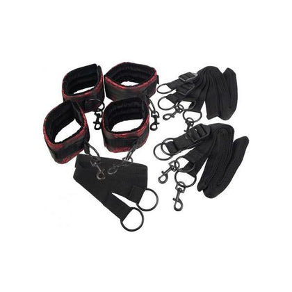 Introducing the Sensationelle Scandal Bed Restraint Black-Red: A Luxurious Full Restraint System for Unforgettable Pleasure - Adult Naughty Store