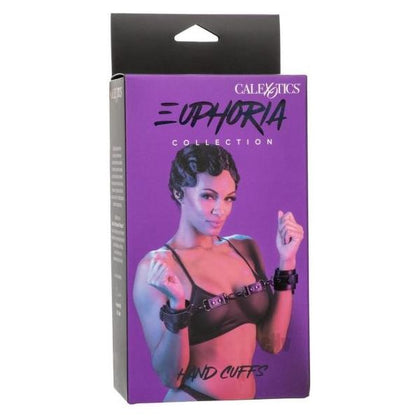 Euphoria Collection Deluxe Velvet Hand Cuffs - Model EC-2001 - Unisex Bondage Restraints for Sensual Pleasure - Black