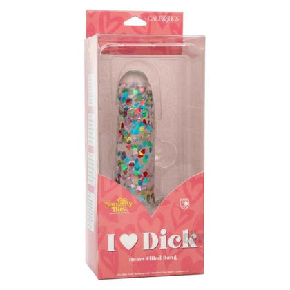 Introducing the Sensual Pleasure Co. Naughty Bits I Love Dick Heart Filled Dong - Model ND-6XH. A Versatile, Lifelike, and Playful Pleasure Companion for All Genders. Experience Unforgettable Delight in Deep, Passionate Red.
