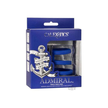 Admiral Triple Cock Cage Blue - Premium Liquid Silicone Triple Ring Male Enhancer for Explosive Pleasure Experience