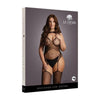 LingerieLux Contrast Fence Suspend Bodystock Qn Blk - Seductive Fishnet and Fence Net Suspender Bodystocking for Plus Size Women, Perfect for Captivating Intimate Moments and Special Occasions