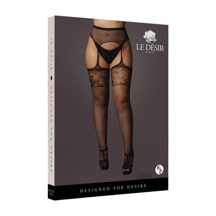 Elegant Moments Women's Plus Size Garterbelt Stocking Lace Top Qn Blk - Seductive Fishnet Lingerie for Curvy Women (2XL-5XL) - Adult Naughty Store