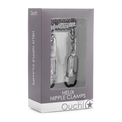 Ouch! Helix Nipple Clamps Metal - Versatile Stainless Steel and Aluminum Nipple Clamps with Chain for Him and Her - Model HNC-300 - Intensify Pleasure and Explore Sensations - Nickel-Free - Silver