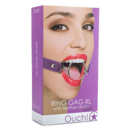 Ouch Leather XL Purple Ring Gag - Premium BDSM Toy for Enhanced Pleasure - Adult Naughty Store