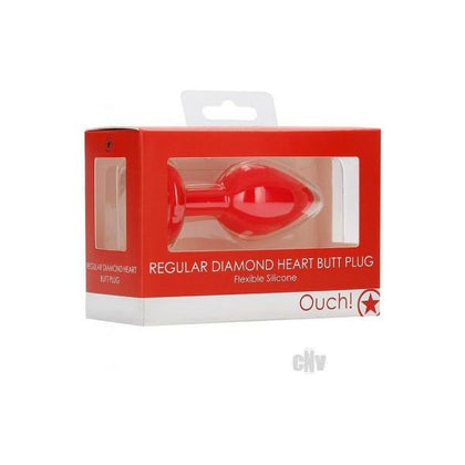 Introducing the Ravishing Red Ouch Diamond Heart Silicone Butt Plug - Model RD-2021: Unisex Pleasure at its Finest! - Adult Naughty Store