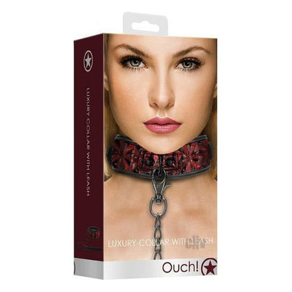 Ouch Luxury Collar with Leash - Burgundy, Neoprene and Faux-Leather Diamond Pattern BDSM Collar and Leash Set for Total Control and Pleasure - Adult Naughty Store