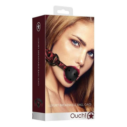 OUCH! Luxury Breathable Ball Gag Burgundy - Premium Neoprene and Faux-Leather Diamond Patterned Adjustable Bondage Gag for Enhanced Sensory Play - Model BGB-62 - Unisex - Perfect for Exquisit - Adult Naughty Store