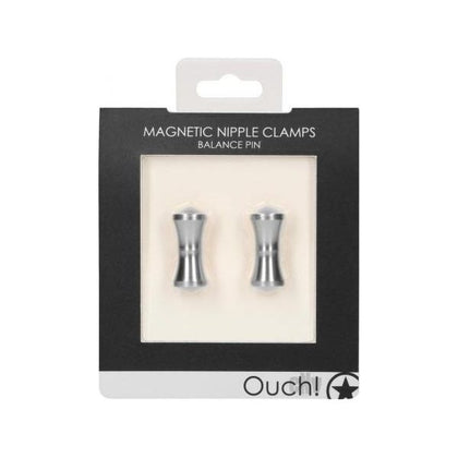 Introducing the Ouch Magnetic Clamps Balance Pin: Deluxe Aluminium Body-Safe Nipple Clamps - Model X1.2 - Unisex - Pleasure Enhancer - Sleek Silver