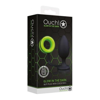 Ouch! Glow-In-The-Dark Butt Plug Cockring - Model X1 - Unisex Anal and Genital Pleasure - Fluorescent Green - Adult Naughty Store