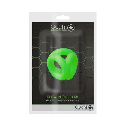 Ouch! Glow in the Dark Cock Ring Ball Strap - Ultimate Pleasure Enhancer for Men - Model XR-1234 - Vibrant Green Glow - Experience Unmatched Sensations - Adult Naughty Store