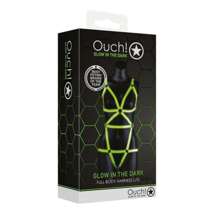 Ouch! Glow in the Dark Full Body Harness - L-XL - Model GIDFH-001 - Unisex - Full Body Pleasure - Fluorescent Green - Adult Naughty Store