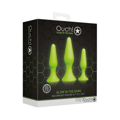 Ouch! Butt Plug Set Gitd - The Ultimate Glow-in-the-Dark Silicone Anal Pleasure Kit for All Genders - Model #BP-2021-GREEN