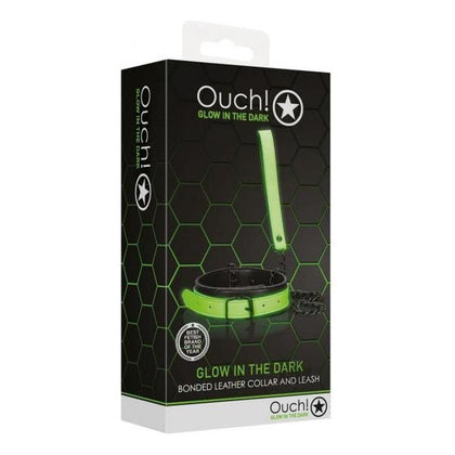 Ouch! Glow in the Dark Bondage Collar Leash Set - Model X1 - Unisex - Neck Restraint and Control - Fluorescent Green - Adult Naughty Store