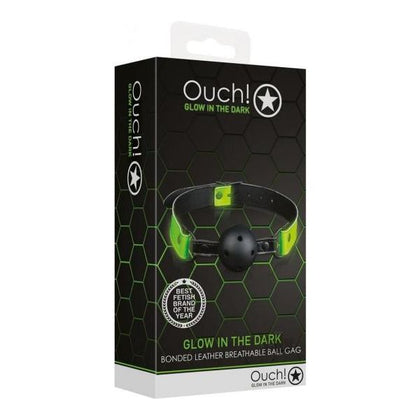 Ouch! Breathable Ball Gag GITD - Unleash Pleasure with the Ouch! Breathable Ball Gag GITD BGG-001 - Unisex BDSM Toy for Sensual Nights - Glow in the Dark - Green