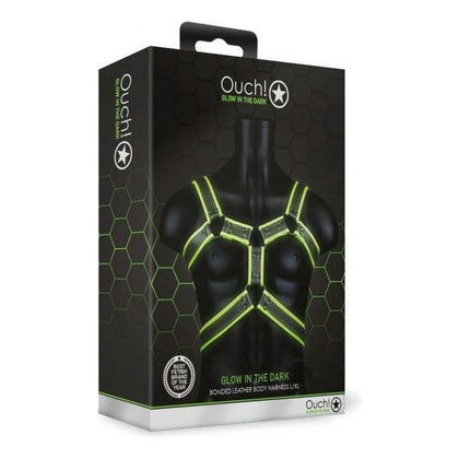 Ouch! Glow-In-The-Dark Body Harness - L-XL - Men's Bondage Accessory for Enhanced Masculine Shape - Model: GITD-HARNESS-LXL - Fluorescent Green - Glow in the Dark BDSM Gear - Adult Naughty Store