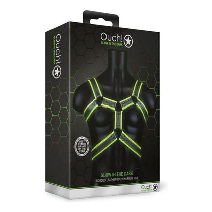 Ouch! Glow in the Dark Body Harness - Model S-M, Male, Fluorescent Green, for Enhanced Pleasure - Adult Naughty Store