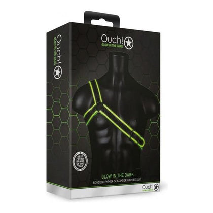 Ouch! Gladiator Harness L-XL Gitd - Glow in the Dark Bondage Harness for Men, Maximizing Masculine Shape, Adjustable Fit, Green Fluorescent Detailing - Adult Naughty Store