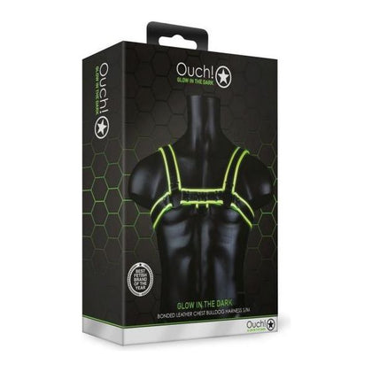 Ouch! Chest Bulldog Harness S-M Gitd - Glow in the Dark Bondage Harness for Men - Model BHD-SM-GITD - Enhance Masculine Shape and Pleasure - Fluorescent Green - Adult Naughty Store