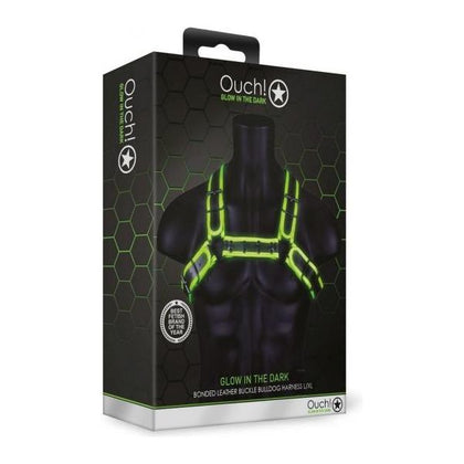 Ouch! Glow in the Dark Buckle Bulldog Harness L-XL - For Masculine Shape Enhancement, Bondage Play, Glow-in-the-Dark Fun - Fluorescent Green - Adult Naughty Store