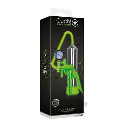 Ouch! Elite Beginner Pump GITD - Glow in the Dark Pistol Grip Penis Pump for Men - Enhance Your Pleasure in Fluorescent Green